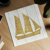 Beachscape V Boat Gold Neutral by Michael Mullan. Shown as a detailed flat fine art print, highlighting archival giclee quality. Available as an archival giclee rolled canvas, fine art paper, or poster print. SKU 23138a.