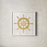 Beachscape VI Helm Gold Neutral by Michael Mullan. Shown in a crisp white glass frame for a clean and minimalist style. Available as an archival giclee rolled canvas, fine art paper, or poster print. SKU 23139a.