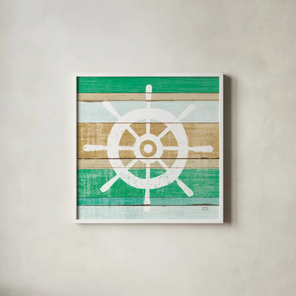 Beachscape VI Helm Green by Michael Mullan. Shown in a crisp white glass frame for a clean and minimalist style. Available as an archival giclee rolled canvas, fine art paper, or poster print. SKU 63522a.