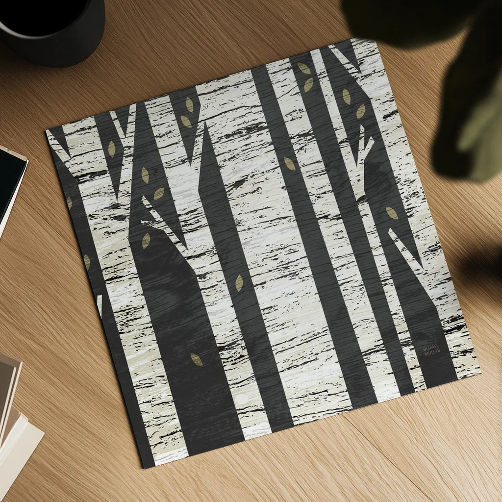 Birch Forest Crop by Michael Mullan. Shown as a detailed flat fine art print, highlighting archival giclee quality. Available as an archival giclee rolled canvas, fine art paper, or poster print. SKU 22501a.