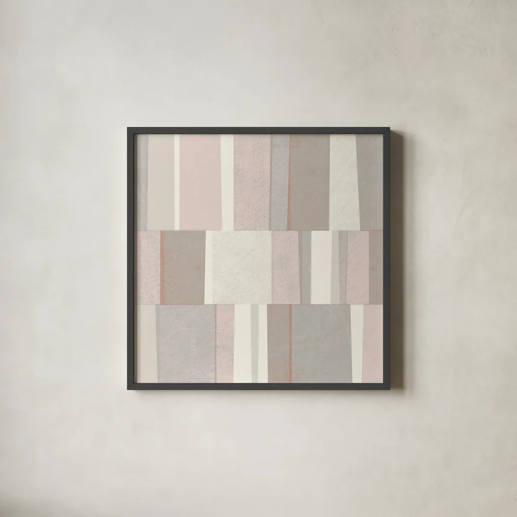 Blush Abstract by Michael Mullan. Shown in a sleek black glass frame for a contemporary gallery look. Available as an archival giclee rolled canvas, fine art paper, or poster print. SKU 42721a.