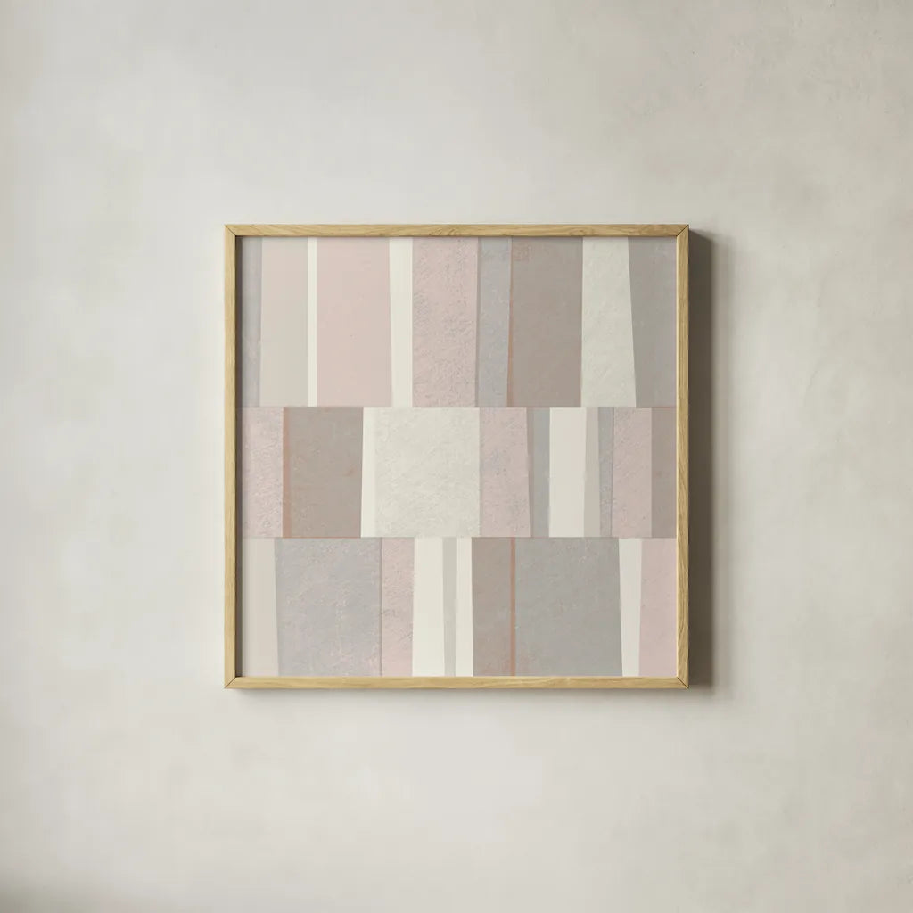 Blush Abstract by Michael Mullan. Shown in a natural wood glass frame for a timeless modern aesthetic. Available as an archival giclee rolled canvas, fine art paper, or poster print. SKU 42721a.