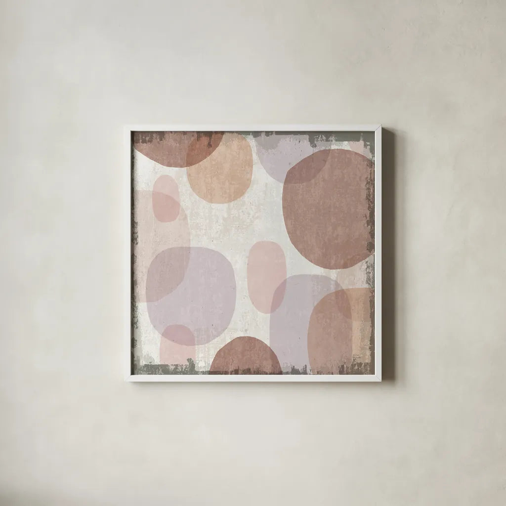 Blush Drips I by Michael Mullan. Shown in a crisp white glass frame for a clean and minimalist style. Available as an archival giclee rolled canvas, fine art paper, or poster print. SKU 42722a.