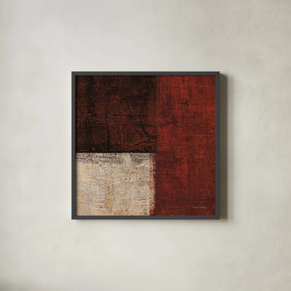 Cayenne Square II by Michael Mullan. Shown in a sleek black glass frame for a contemporary gallery look. Available as an archival giclee rolled canvas, fine art paper, or poster print. SKU 50417a.