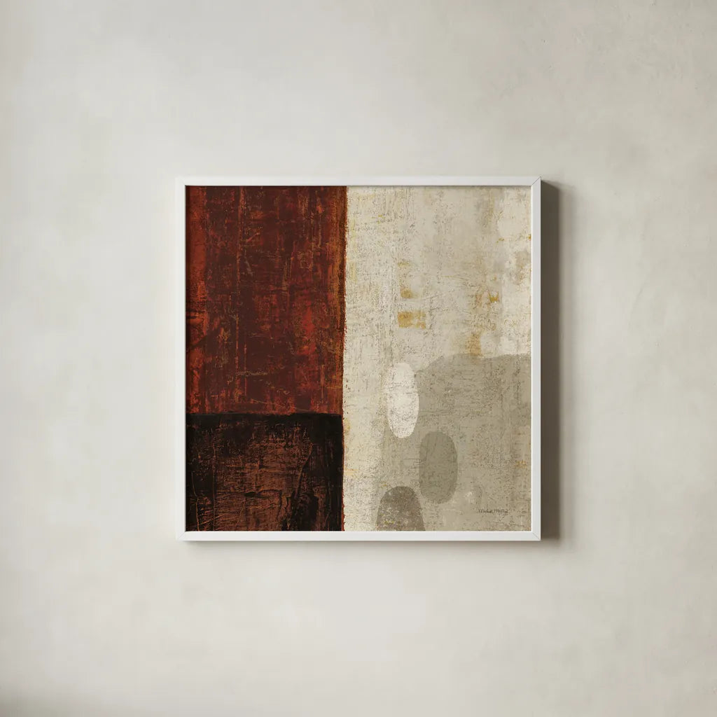 Cayenne Square III by Michael Mullan. Shown in a crisp white glass frame for a clean and minimalist style. Available as an archival giclee rolled canvas, fine art paper, or poster print. SKU 50418a.