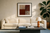 Cayenne Square IV by Michael Mullan. Displayed in a glass frame with matte in a clean modern living room. Available as an archival giclee rolled canvas, fine art paper, or poster print. SKU 50419a.