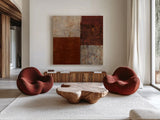 Cayenne Square IV by Michael Mullan. Shown as extra-large giant wall art in a modern living room. Available as an archival giclee rolled canvas, fine art paper, or poster print. SKU 50419a.