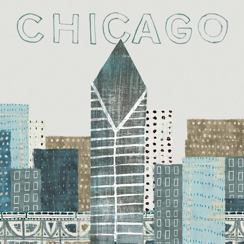 Chicago Landmarks II by Michael Mullan. SKU 82575a. Archival Giclee Fine art print for wall decor.