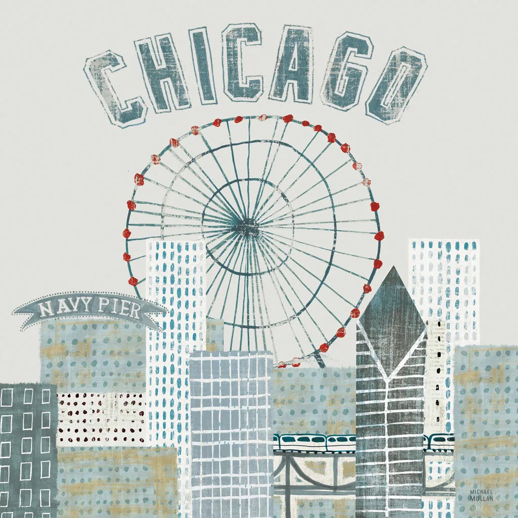 Chicago Landmarks III by Michael Mullan. SKU 82576a. Archival Giclee Fine art print for wall decor.
