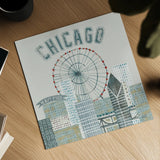 Chicago Landmarks III by Michael Mullan. Shown as a detailed flat fine art print, highlighting archival giclee quality. Available as an archival giclee rolled canvas, fine art paper, or poster print. SKU 82576a.