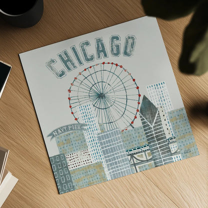 Chicago Landmarks III by Michael Mullan. Shown as a detailed flat fine art print, highlighting archival giclee quality. Available as an archival giclee rolled canvas, fine art paper, or poster print. SKU 82576a.