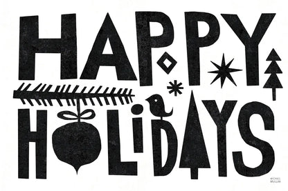 Christmas Whimsy Happy Holidays Black by Michael Mullan. SKU 79981i. Archival Giclee Fine art print for wall decor.