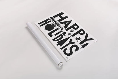 Christmas Whimsy Happy Holidays Black by Michael Mullan. shown as a rolled paper print. Available as archival giclee rolled canvas, fine art paper, or poster print. SKU 79981i.