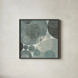 Circulation I Blue and Grey by Michael Mullan. Shown in a sleek black glass frame for a contemporary gallery look. Available as an archival giclee rolled canvas, fine art paper, or poster print. SKU 27108a.