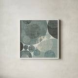 Circulation I Blue and Grey by Michael Mullan. Shown in a crisp white glass frame for a clean and minimalist style. Available as an archival giclee rolled canvas, fine art paper, or poster print. SKU 27108a.