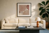 Circulation I v2 Blush by Michael Mullan. Displayed in a glass frame with matte in a clean modern living room. Available as an archival giclee rolled canvas, fine art paper, or poster print. SKU 42725a.
