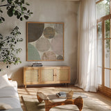 Circulation II v2 Hygge by Michael Mullan. Shown in a natural wood frame in a cozy modern living room. Available as an archival giclee rolled canvas, fine art paper, or poster print. SKU 33786a.