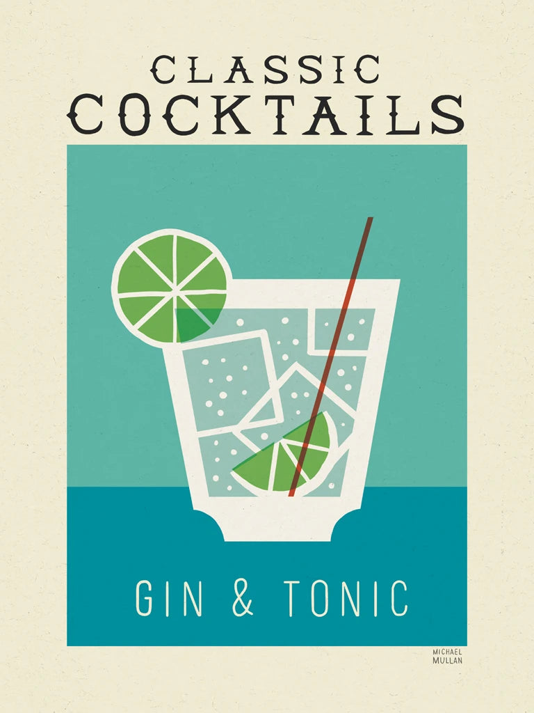 Classic Cocktails Gin and Tonic Poster by Michael Mullan