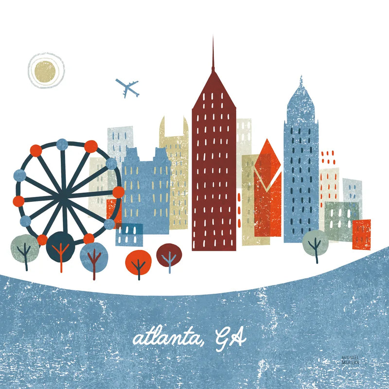 Colorful Atlanta by Michael Mullan. SKU 101637a. Archival Giclee Fine art print for wall decor.