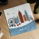 Colorful Atlanta by Michael Mullan. Shown as a detailed flat fine art print, highlighting archival giclee quality. Available as an archival giclee rolled canvas, fine art paper, or poster print. SKU 101637a.