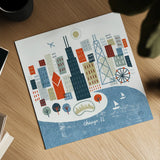 Colorful Chicago by Michael Mullan. Shown as a detailed flat fine art print, highlighting archival giclee quality. Available as an archival giclee rolled canvas, fine art paper, or poster print. SKU 50478a.
