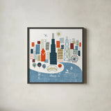 Colorful Chicago by Michael Mullan. Shown in a sleek black glass frame for a contemporary gallery look. Available as an archival giclee rolled canvas, fine art paper, or poster print. SKU 50478a.