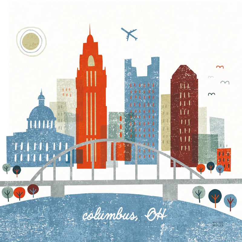 Colorful Columbus by Michael Mullan. SKU 102875a. Archival Giclee Fine art print for wall decor.