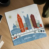 Colorful Columbus by Michael Mullan. Shown as a detailed flat fine art print, highlighting archival giclee quality. Available as an archival giclee rolled canvas, fine art paper, or poster print. SKU 102875a.