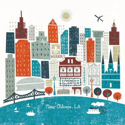 Colorful New Orleans Teal by Michael Mullan. SKU 38515a. Archival Giclee Fine art print for wall decor.