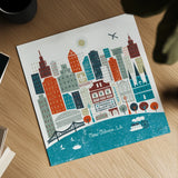 Colorful New Orleans Teal by Michael Mullan. Shown as a detailed flat fine art print, highlighting archival giclee quality. Available as an archival giclee rolled canvas, fine art paper, or poster print. SKU 38515a.