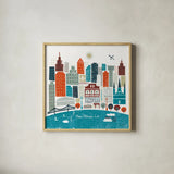 Colorful New Orleans Teal by Michael Mullan. Shown in a natural wood glass frame for a timeless modern aesthetic. Available as an archival giclee rolled canvas, fine art paper, or poster print. SKU 38515a.