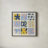Colorful Statement Bright by Michael Mullan. Shown in a sleek black glass frame for a contemporary gallery look. Available as an archival giclee rolled canvas, fine art paper, or poster print. SKU 56572a.