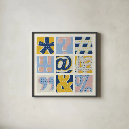 Colorful Statement Bright by Michael Mullan. Shown in a sleek black glass frame for a contemporary gallery look. Available as an archival giclee rolled canvas, fine art paper, or poster print. SKU 56572a.