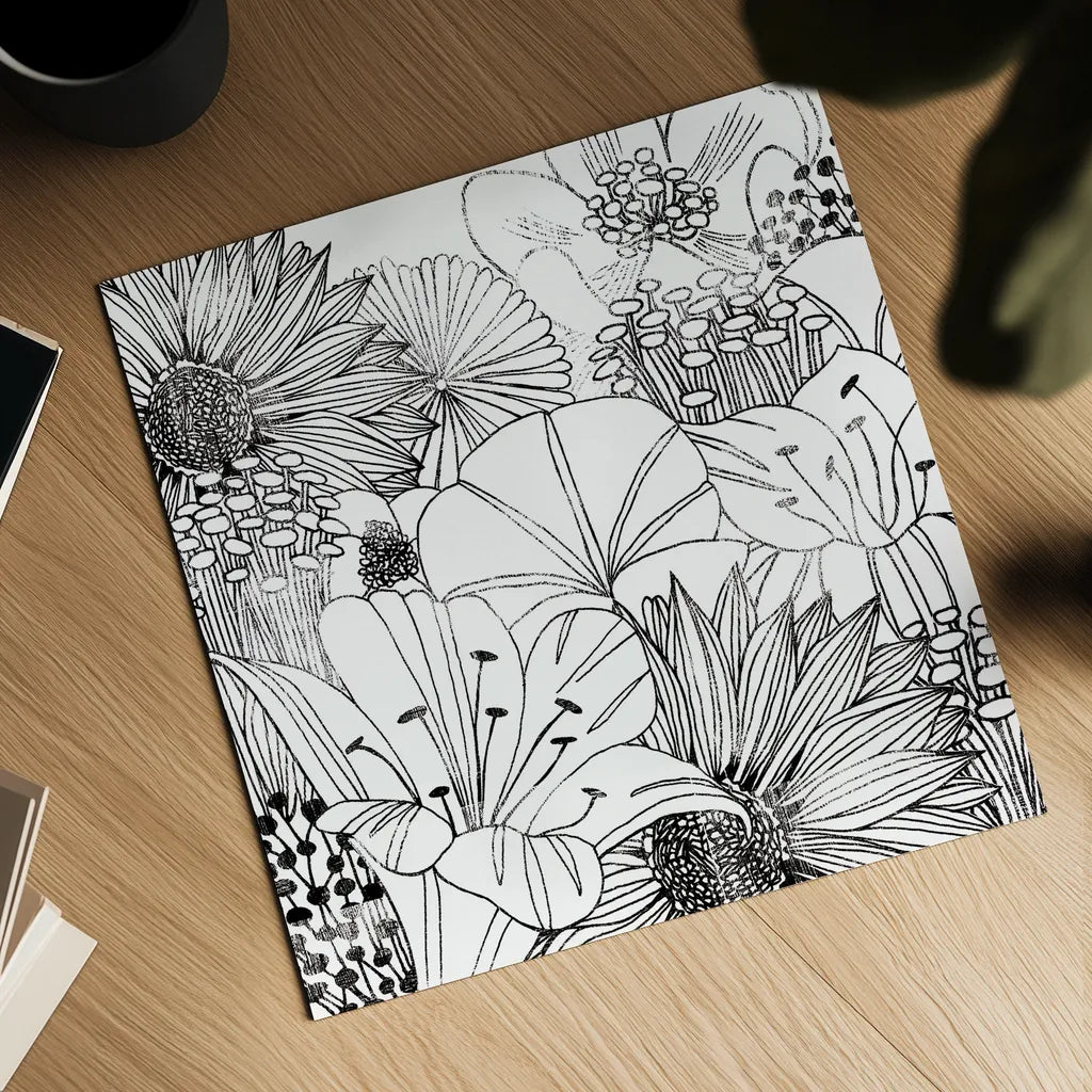 Contemporary Garden I Black and White by Michael Mullan. Shown as a detailed flat fine art print, highlighting archival giclee quality. Available as an archival giclee rolled canvas, fine art paper, or poster print. SKU 29113a.