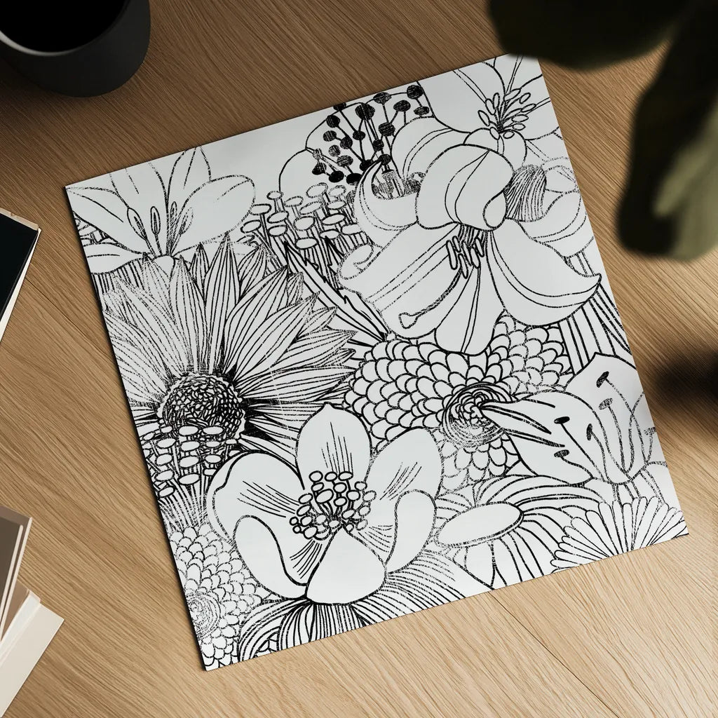 Contemporary Garden II Black and White by Michael Mullan. Shown as a detailed flat fine art print, highlighting archival giclee quality. Available as an archival giclee rolled canvas, fine art paper, or poster print. SKU 29114a.