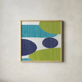 Costa Del Sol I Blue Green by Michael Mullan. Shown in a natural wood glass frame for a timeless modern aesthetic. Available as an archival giclee rolled canvas, fine art paper, or poster print. SKU 72266a.