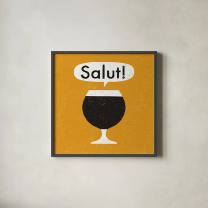 Craft Beer Salut by Michael Mullan. Shown in a sleek black glass frame for a contemporary gallery look. Available as an archival giclee rolled canvas, fine art paper, or poster print. SKU 20355a.