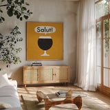 Craft Beer Salut by Michael Mullan. Shown in a natural wood frame in a cozy modern living room. Available as an archival giclee rolled canvas, fine art paper, or poster print. SKU 20355a.