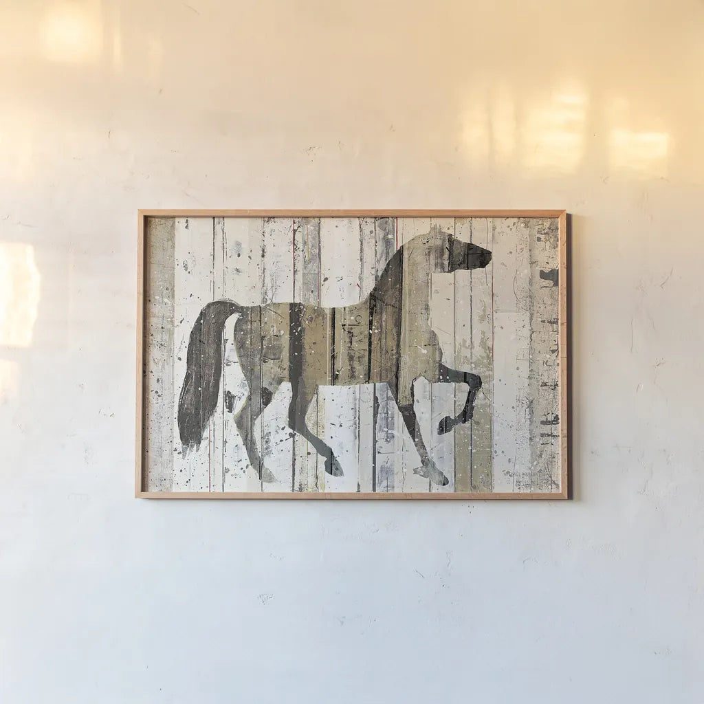 Dark Horse by Michael Mullan. shown as a paper print in a natural frame. Available as a archival giclee rolled canvas, fine art paper, or poster print. SKU 13372i.