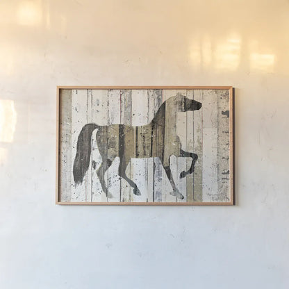 Dark Horse by Michael Mullan. shown as a paper print in a natural frame. Available as a archival giclee rolled canvas, fine art paper, or poster print. SKU 13372i.