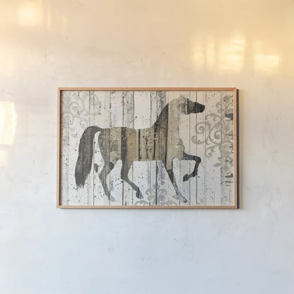 Dark Horse Filigree by Michael Mullan. shown as a paper print in a natural frame. Available as a archival giclee rolled canvas, fine art paper, or poster print. SKU 51280i.