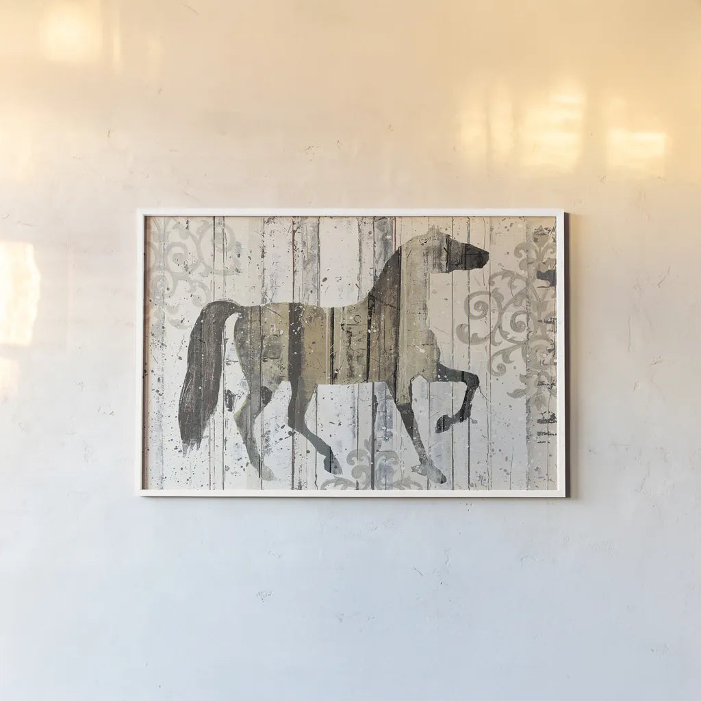 Dark Horse Filigree by Michael Mullan. shown as a paper print in a white frame. Available as a archival giclee rolled canvas, fine art paper, or poster print. SKU 51280i.