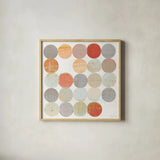 Dots II Square I by Michael Mullan. Shown in a natural wood glass frame for a timeless modern aesthetic. Available as an archival giclee rolled canvas, fine art paper, or poster print. SKU 26907a.