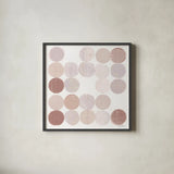 Dots II Square I Blush by Michael Mullan. Shown in a sleek black glass frame for a contemporary gallery look. Available as an archival giclee rolled canvas, fine art paper, or poster print. SKU 42739a.