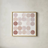 Dots II Square I Blush by Michael Mullan. Shown in a natural wood glass frame for a timeless modern aesthetic. Available as an archival giclee rolled canvas, fine art paper, or poster print. SKU 42739a.