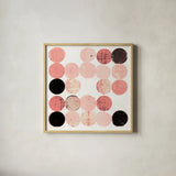 Dots II Square I Pink Black by Michael Mullan. Shown in a natural wood glass frame for a timeless modern aesthetic. Available as an archival giclee rolled canvas, fine art paper, or poster print. SKU 53752a.