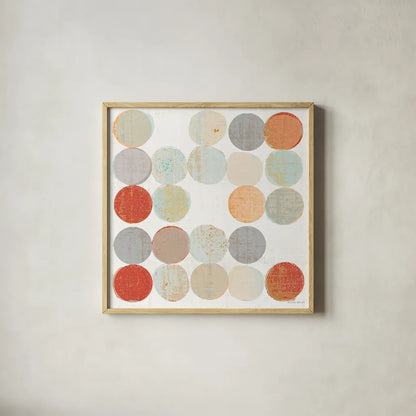 Dots II Square II by Michael Mullan. Shown in a natural wood glass frame for a timeless modern aesthetic. Available as an archival giclee rolled canvas, fine art paper, or poster print. SKU 26908a.