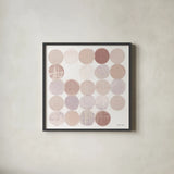 Dots II Square II Blush by Michael Mullan. Shown in a sleek black glass frame for a contemporary gallery look. Available as an archival giclee rolled canvas, fine art paper, or poster print. SKU 42740a.