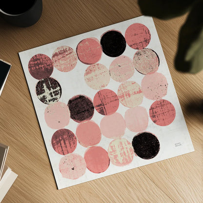 Dots II Square II Pink Black by Michael Mullan. Shown as a detailed flat fine art print, highlighting archival giclee quality. Available as an archival giclee rolled canvas, fine art paper, or poster print. SKU 53753a.
