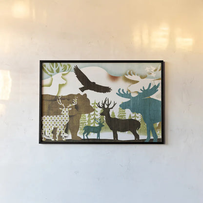 Dweller Collage II by Michael Mullan. shown as a paper print in a black flame. Available as a archival giclee rolled canvas, fine art paper, or poster print. SKU 41707i.